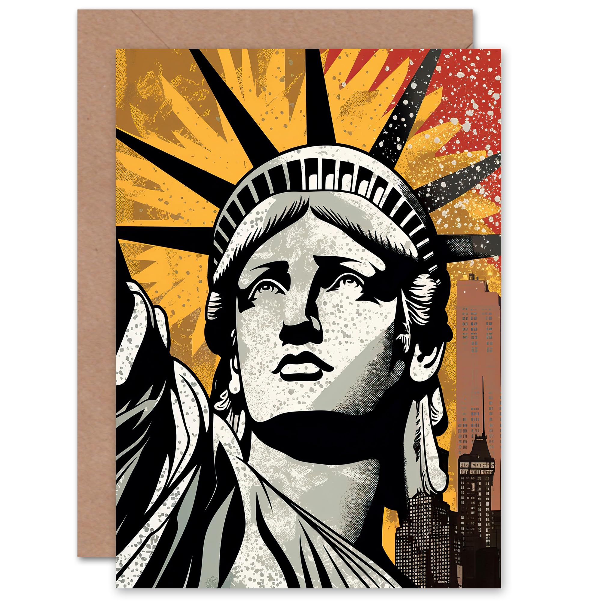 Artery8 Statue of Liberty 4th July Celebrations for Him or Her Man Woman Birthday Thank You Congratulations Blank Art Greeting Card