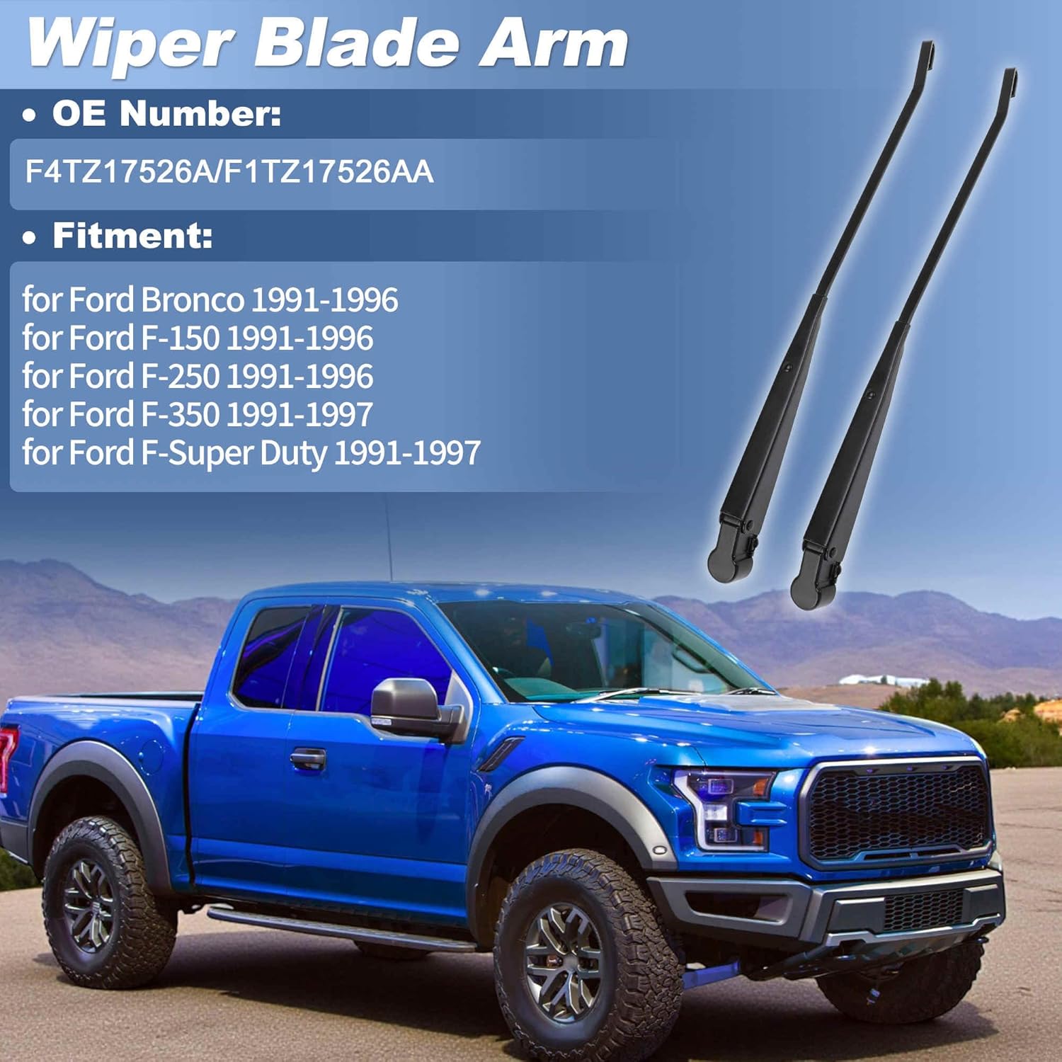 1 Pair Windshield Wiper Arm Fit for Ford F150 F250 F350 Bronco 1991-1996 LH and RH Wiper Arm No.F4TZ17526A/F1TZ17526AA