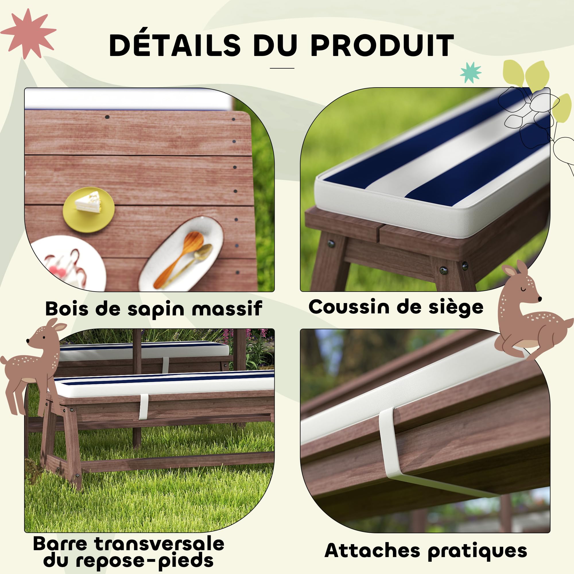 AIYAPLAY Ensemble Salon de Jardin extérieur Enfant bancs Parasol Amovible