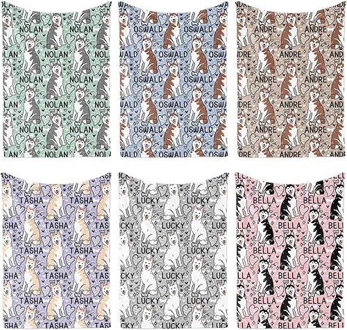 Bonita manta personalizada de Husky siberiano con nombre y colores de abrigo (blanco, negro, rojo, gris o husky crema)