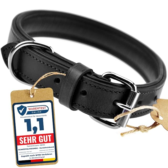 Schnüffelfreunde Collar de Perro de Cuero (S - 24-30cm, Negro)