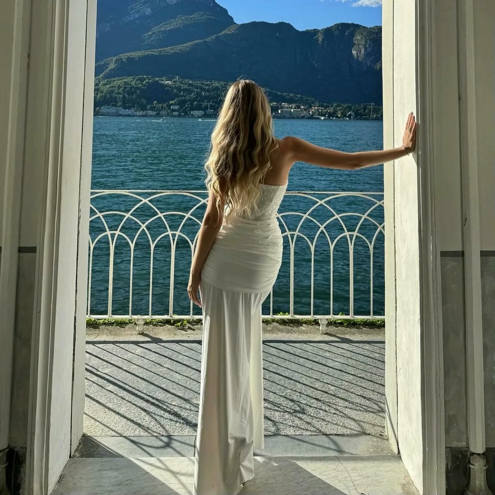 Vestito Donna Velvet Evening Maxi Dress, Elegante Paillette di Lusso Bianco Lungo Abito per Compleanno, Cocktail Party Ed Eventi Formali-White-s