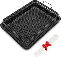 Air Fryer Basket for Oven, Stainless Steel Non-Stick Crisper Tray and Basket Set, Deluxe Air Fry in Your Oven, 2-Piece Set, Baking Pan (Black)