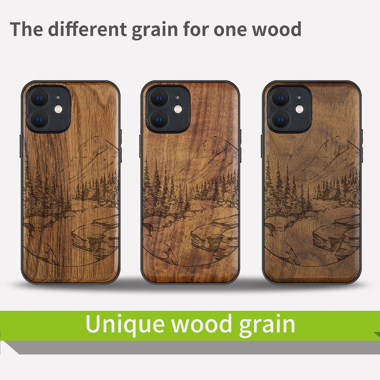 Carveit Magnetic Wood Case for iPhone 12 Mini Case [Natural Wood & Black Soft TPU] Shockproof Protective Unique Wooden Cover Compatible with MagSafe (Natural Landscape-Walnut)