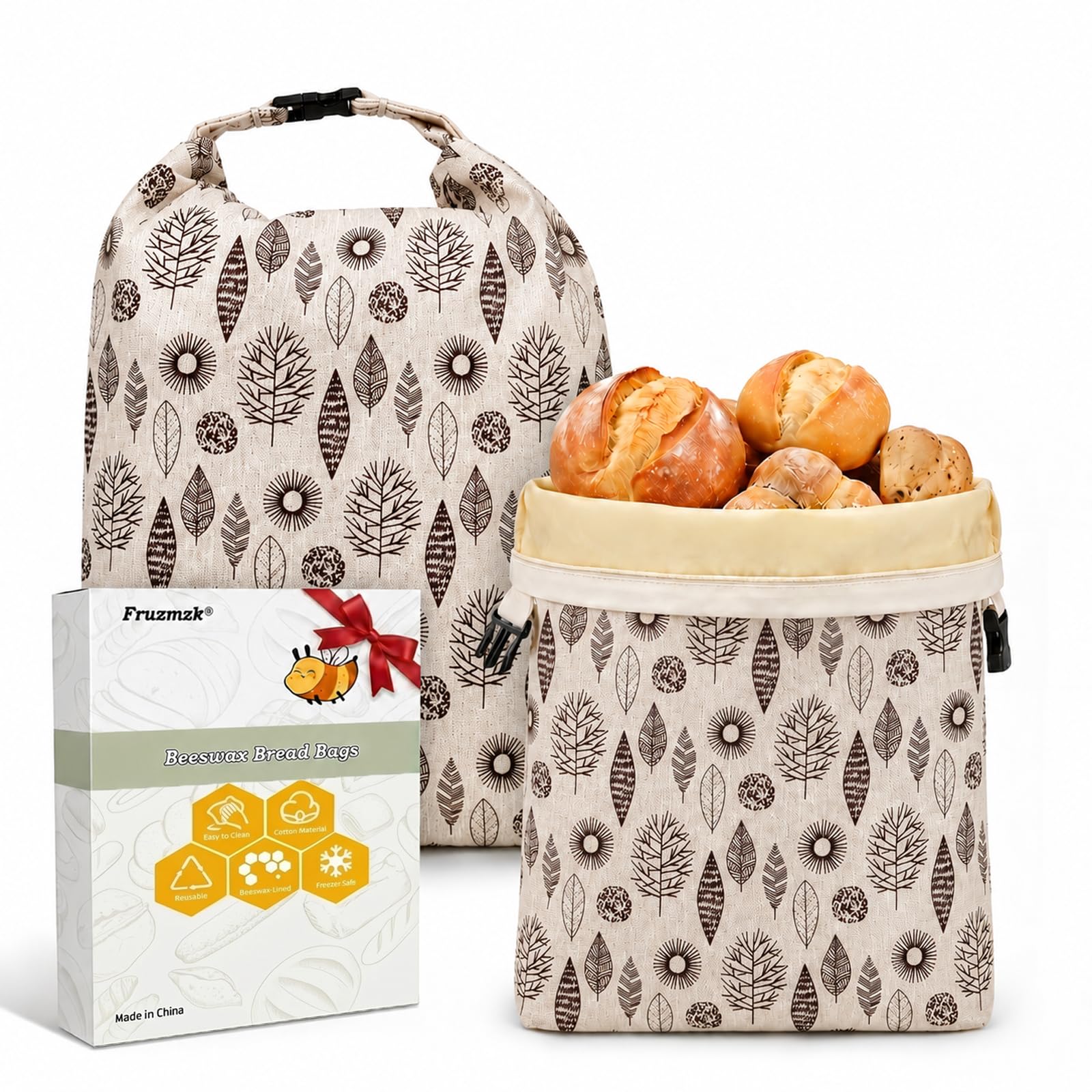 Fruzmzk Beeswax Bread Bag for Home Bakers: 17"×13" Reusable Sourdough Bag with Natural Beeswax Lining, Breathable Freshness Balance, Washable for Homemade Bread Kitchen Picnic Gift & Storage, 2 Pack