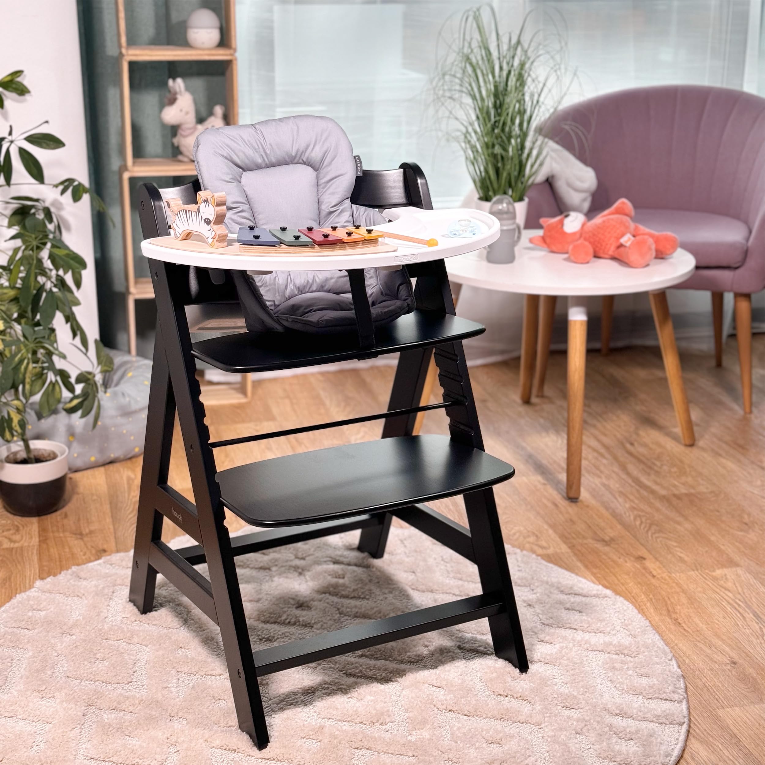 LaLoona Sitzverkleinerer für Hochstuhl Hauck Alpha/Beta - Baby Sitzpolster beschichtet & abwaschbar, OEKO-TEX Standard 100 geprüft, maschinenwaschbar - Grau