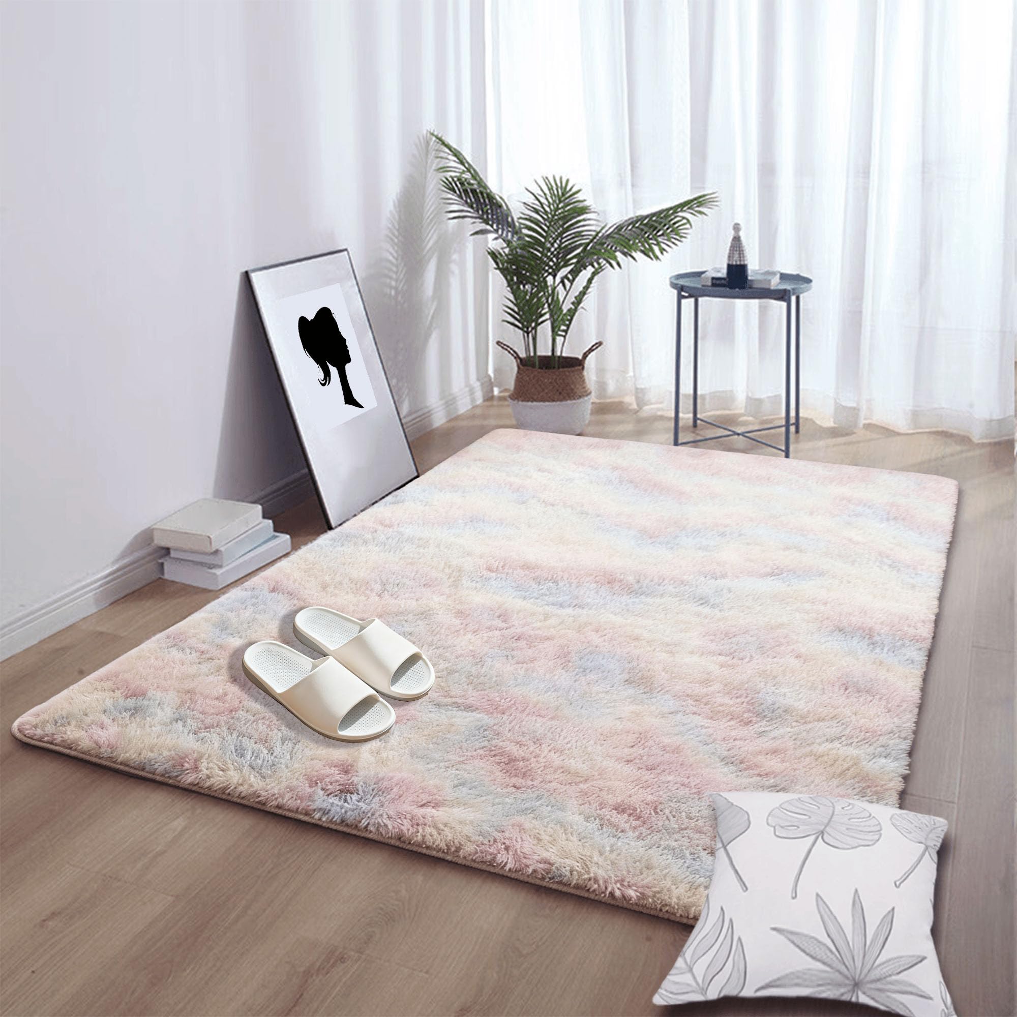 Tapis chambre moderne lavable et antidérapant à poils longs doux