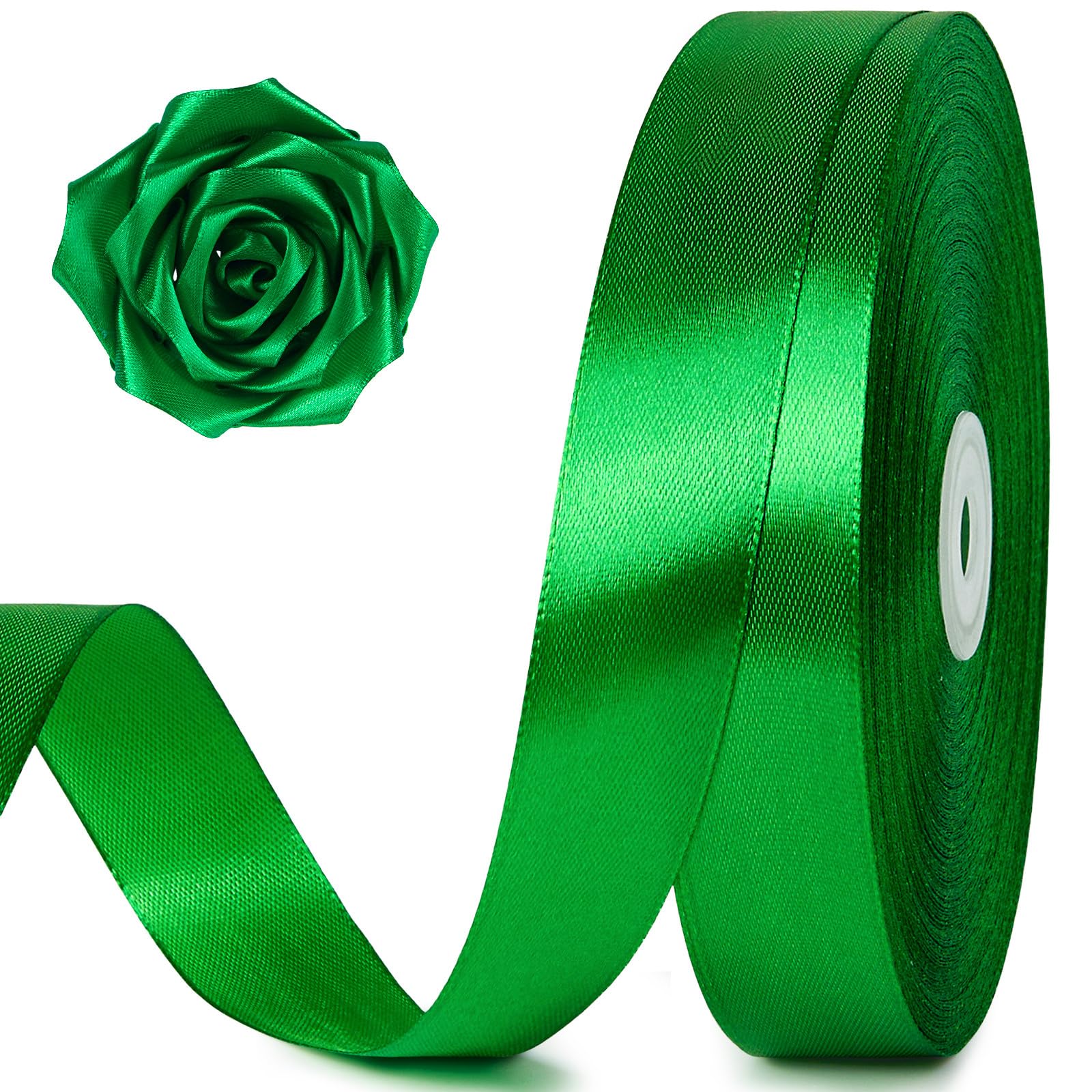 Photo 1 of 100 Yards 1 Inch Green Satin Ribbon, Solid Craft Fabric Ribbon for Christmas Gift Wrapping, Bows Making, Flower Bouquet, Wedding Party Decoration