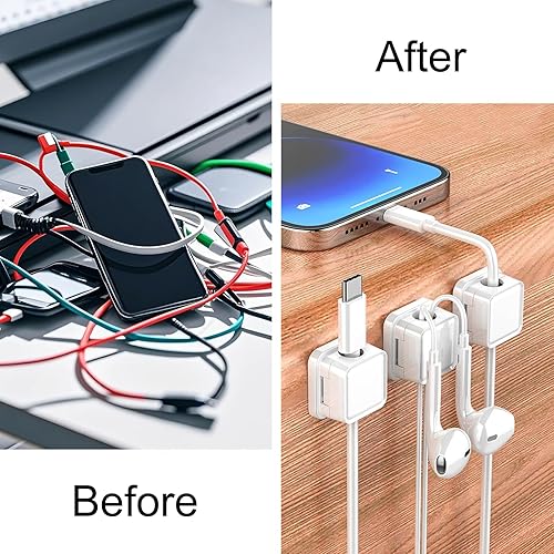 Miniatura 2 de Paquete de 8 soportes organizadores de cables, organizador de cables adhesivo fuerte para escritorio, mesita de noche, automóvil, oficina, organiza