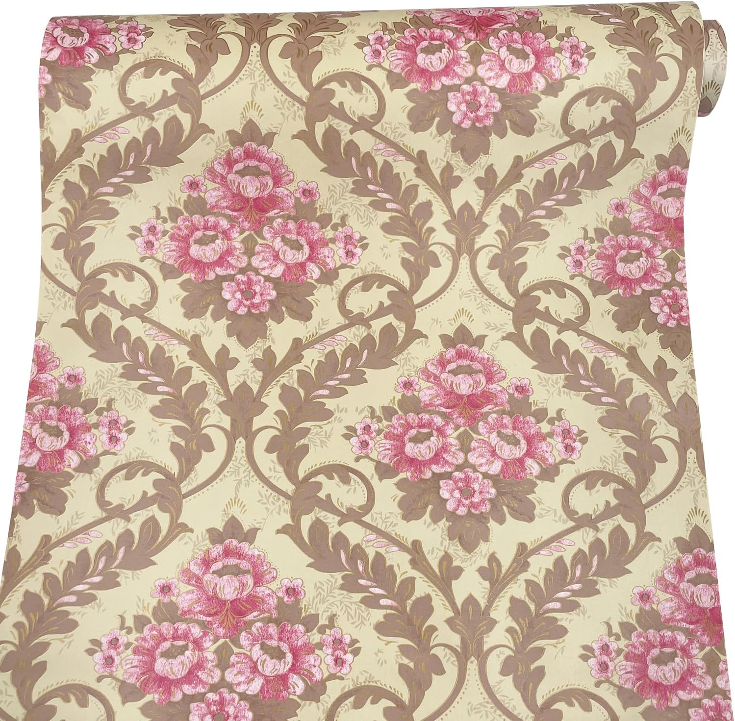 19.7ft Roll Pink Rose Shelf Drawer Liner Self-Adhesive Furniture Box Lining Vinyl Paper Sheet Removable Floral Wallpaper for Wall DIY Crafts (M-236.2x17.7 Inch)