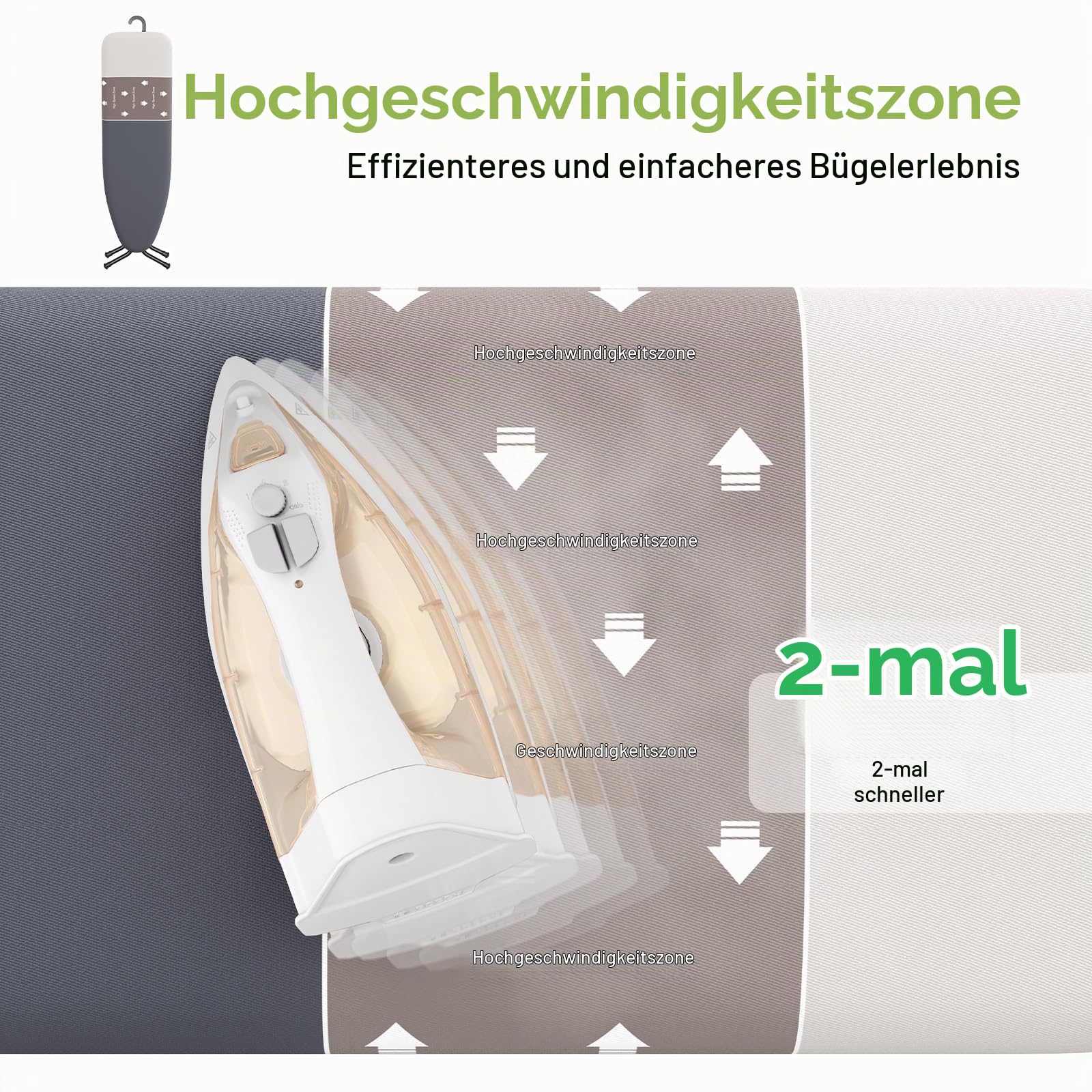 Bügelbrett Klappbar Groß, Bügeltisch Höhenverstellbar mit High Speed Zone, Dampfbügelbrett mit 4-Lagigem Bezug, Rutschfesten Füßen & Sicherheitsverriegelung, Platzsparend, 110 x 33 cm, Grau