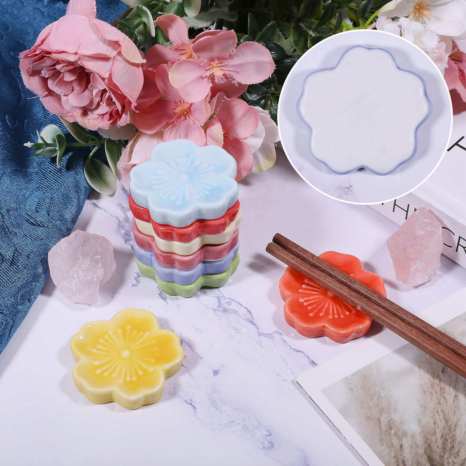 GLOBLELAND 8 Pcs Cherry Blossom Chopsticks Holder Ceramic Chopstick Rest Chopsticks Holder Rack for Dinner Fork Spoon Tableware Home Restaurants Kitchen Gift - Image 4