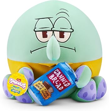 Snackles Licensed Character SpongeBob Squarepants 14-inch Plush Sqiudward & Canned Bread SQUIDWARD TENTACLES by ZURU, Plush with Snack Accessory