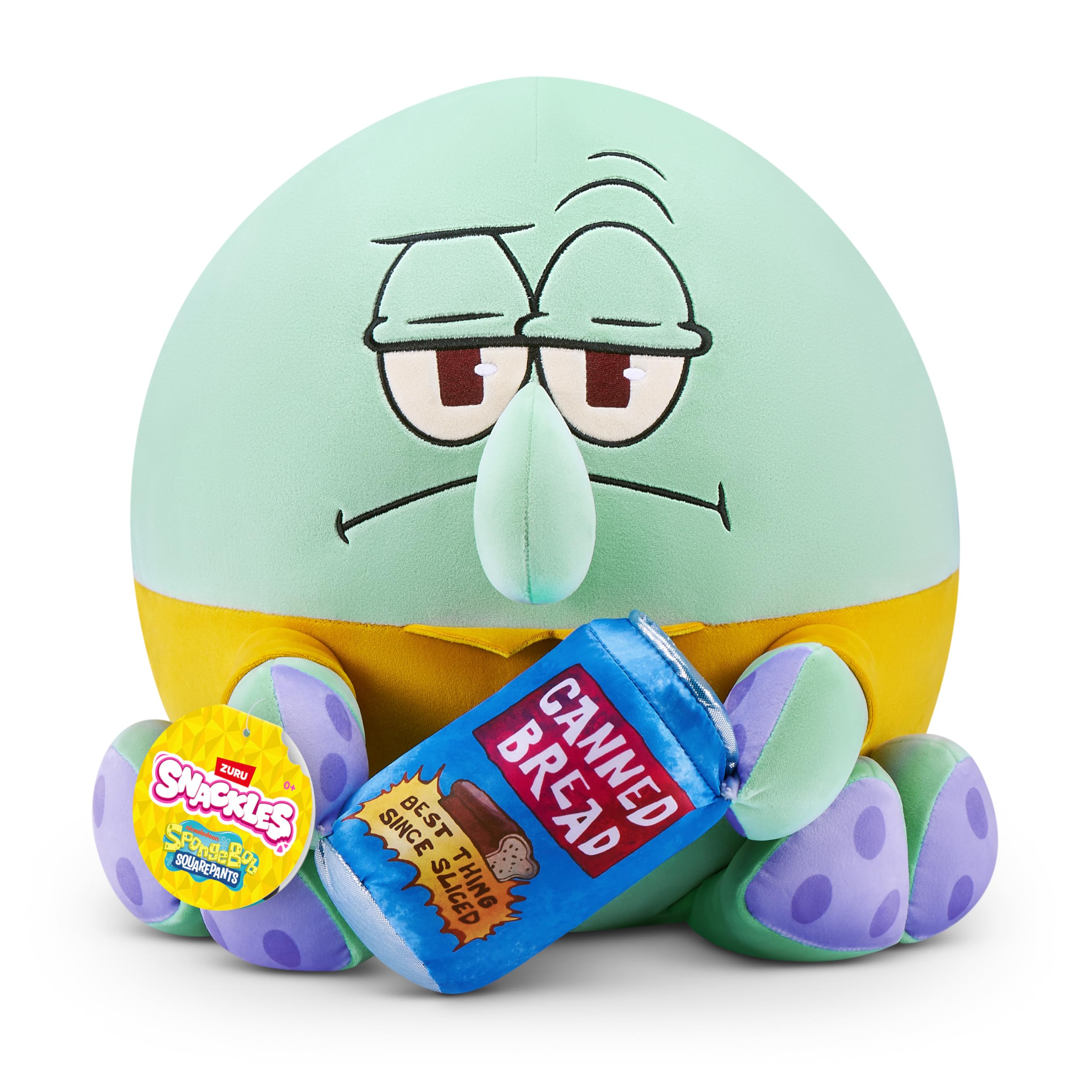 Snackles Licensed Character SpongeBob Squarepants 14-inch Plush Sqiudward & Canned Bread (SQUIDWARD TENTACLES) by ZURU, Plush with Snack Accessory โ image 1