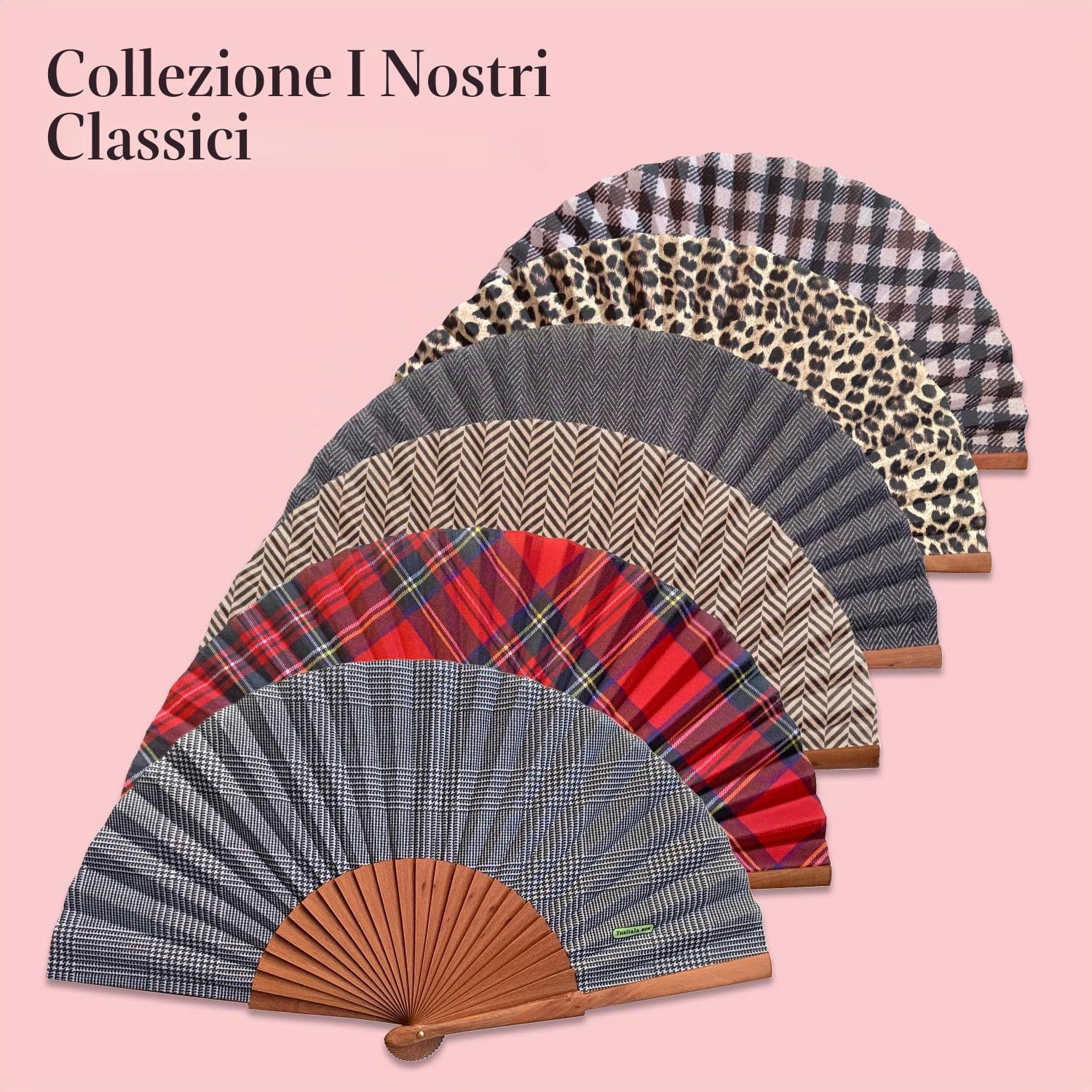 Ventaglio spagnolo Espiga Marrón - Legno e cotone - 23 cm - Custodia in yute natural - Accessorio moda - Fatto a mano in Spagna - Eventi e regali - La nostra collezione classica - Tusitala Barcelona