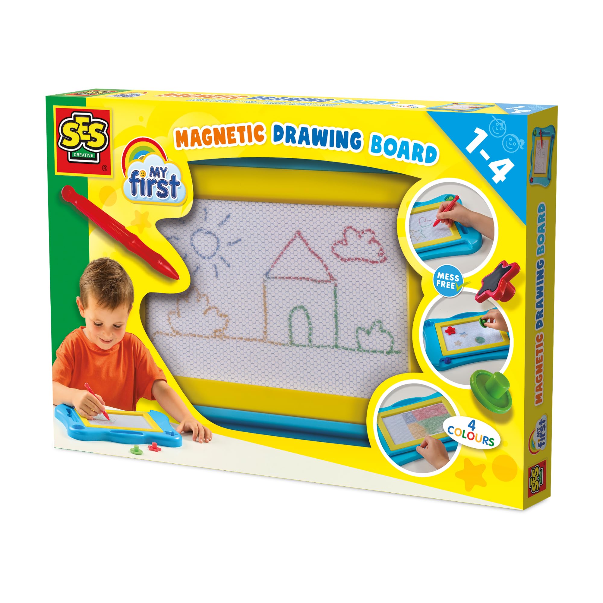 SES Creative My First Magnetic Drawing Board, 4 Colours, with Pen and Stamps, Ages 1-4 Years