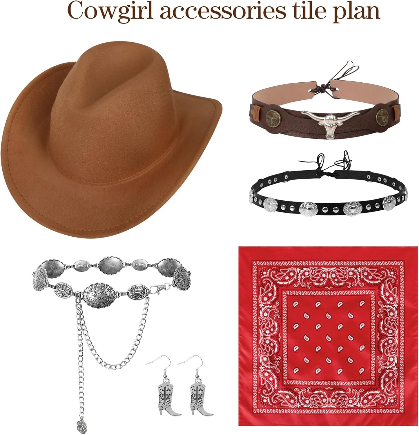 Western Cowgirl Outfits Fringe Vest Set for Women cowboy hat double hatbands Halloween Costume - Image 2