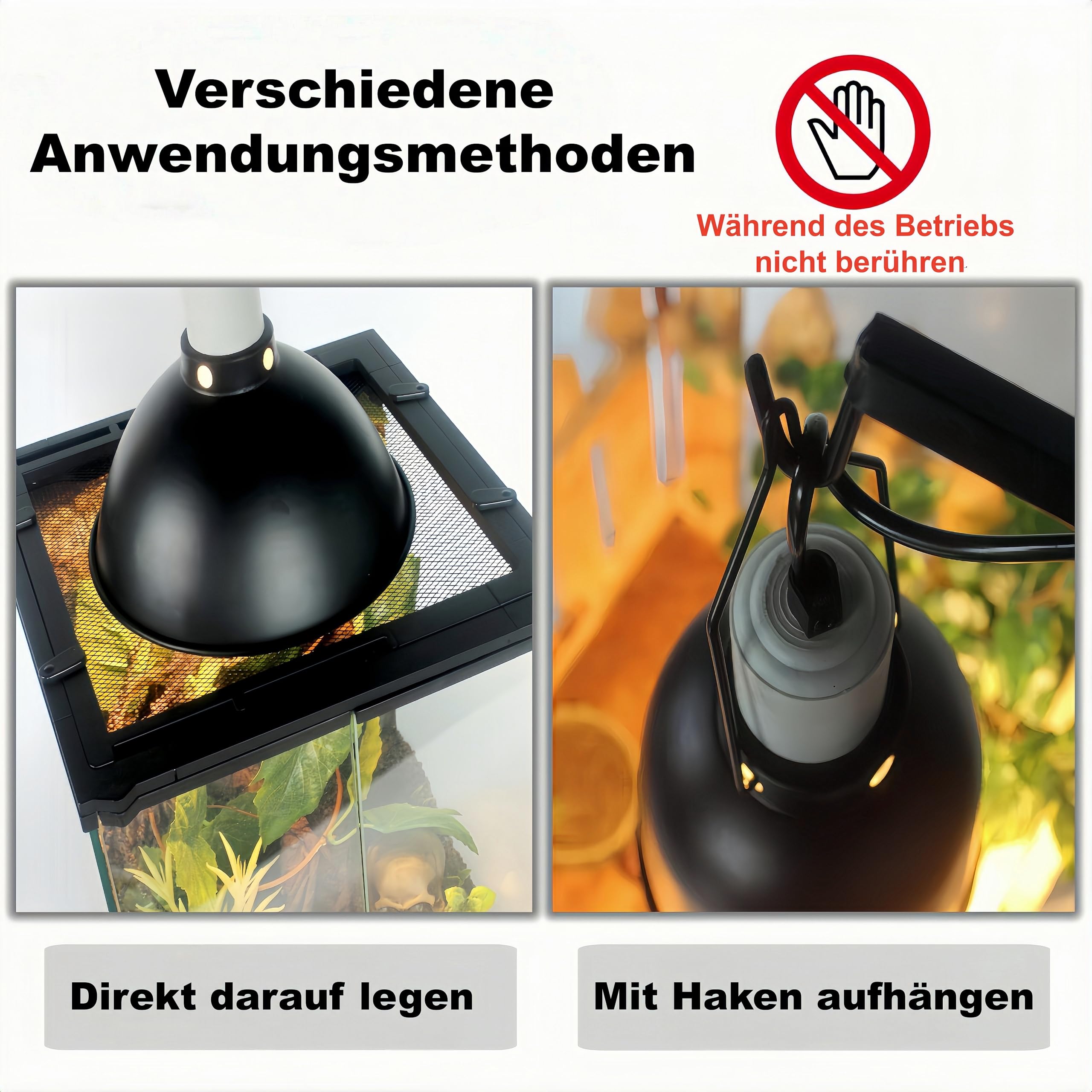 Terrarium Dome Lampenfassung Reptilien Wärmelampe, E27 Aluminium Reflektorlampe Wärmelampe 14cm, UVA UVB Lampe Terrarium für Schildkröte, Bartagame, Huhn, Hund