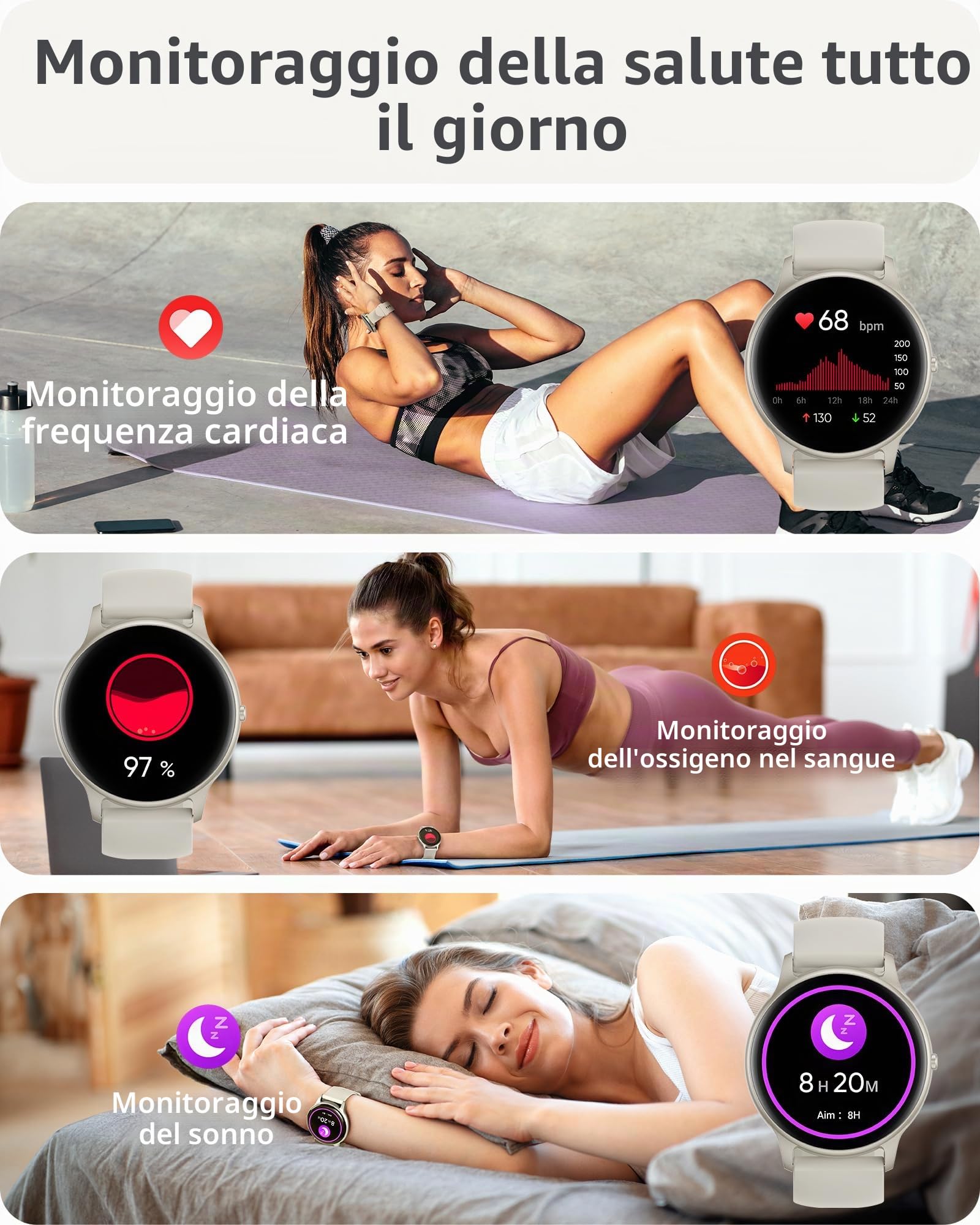 Parsonver Smartwatch Uomo Chiamate Bluetooth, 100 + Modalità Sportive, 1.32" Fitness Sportivo Orologio Fitness Monitor del SpO2/Sonno/Cardiofrequenzimetro, Smart Watch Argento Stellare SPROD1 | 1.32" Fitness Sportivo Orologio con Monitor del SpO2/Sonno/Fr
