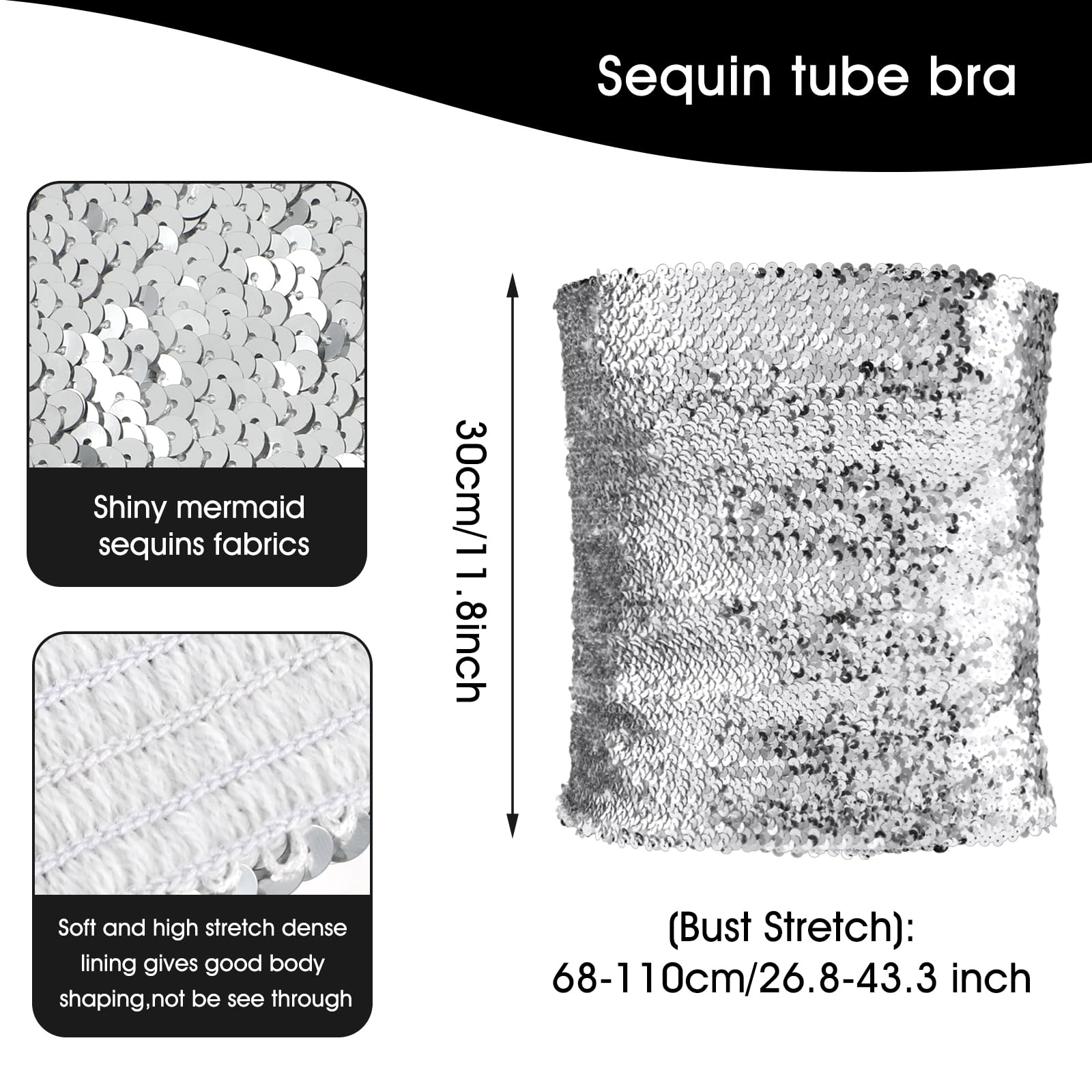Lusofie Falda de Lentejuelas Top Bandeau con Purpurina para Danza del Vientre Pantalones Cortos Top de Lentejuelas sin Tirantes para Mujer Traje de Fiesta Club Traje de Danza del Vientre