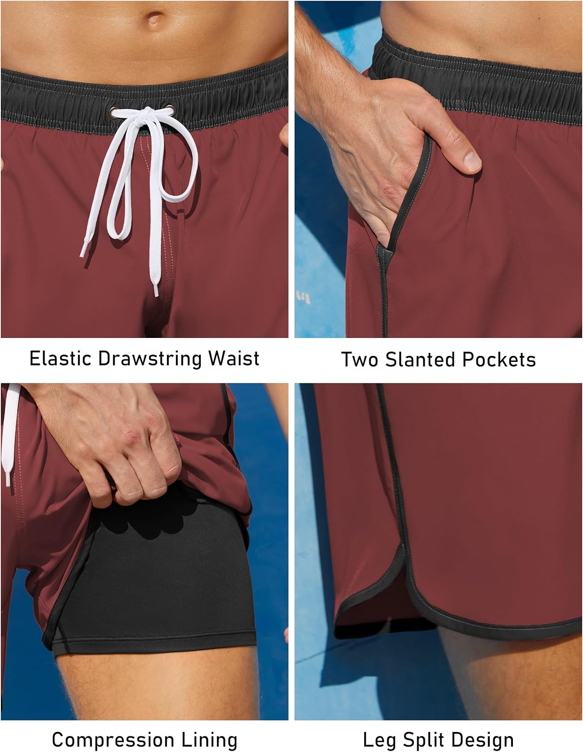 unitop Mens Swim Trunks with Compression Liner 5 Inch Inseam Quick Dry Hawaiian Board Shorts with Pockets