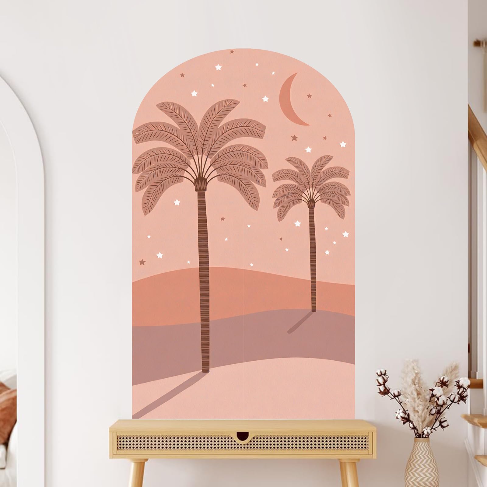 TOARTi Peel and Stick Wall Decal Orange Coconut Tree Arch Wall Sticker,Bohemia Wallpaper Plants Wall Sticker Headboard Nursery Wall Decorr,20x32inch