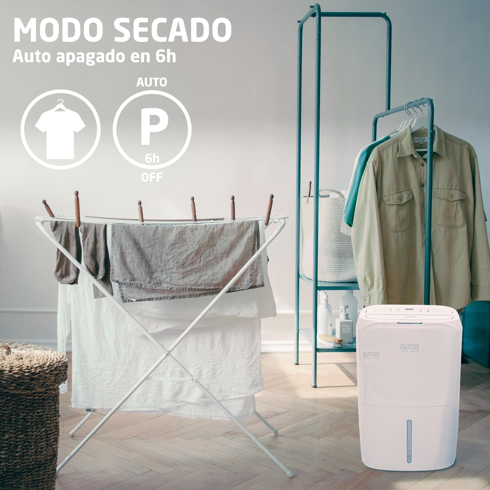 Amig Osuszacz MIST - Pojemność 16 l/dzień - Regulacja wilgotności i timer - Zdejmowany zbiornik na wodę 5,5L - 36x28x56 cm - 210W - Pokrycie 150m³/h - Cichy 39 dB - Suszenie w suszarce