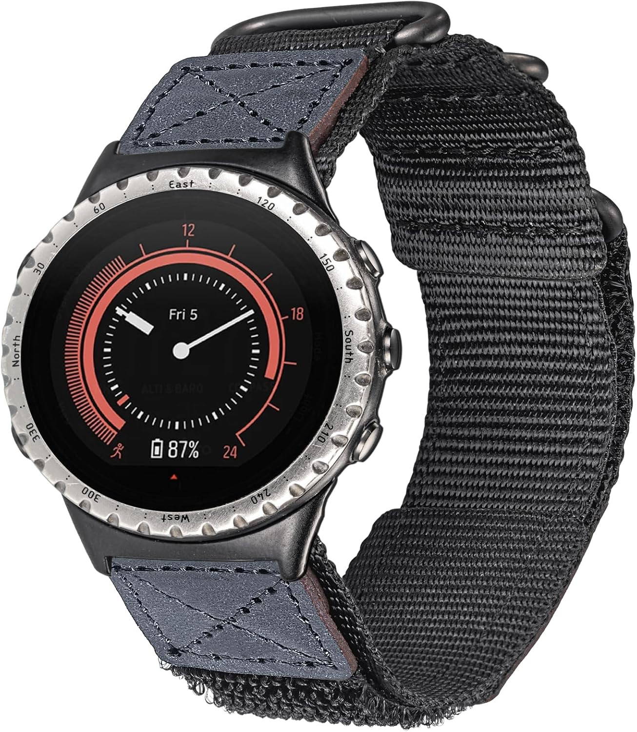 Hook-and-Loop Watch Band Compatible with Suunto Core, Leather & Nylon Comfort Design, Three Adjustable Buckle