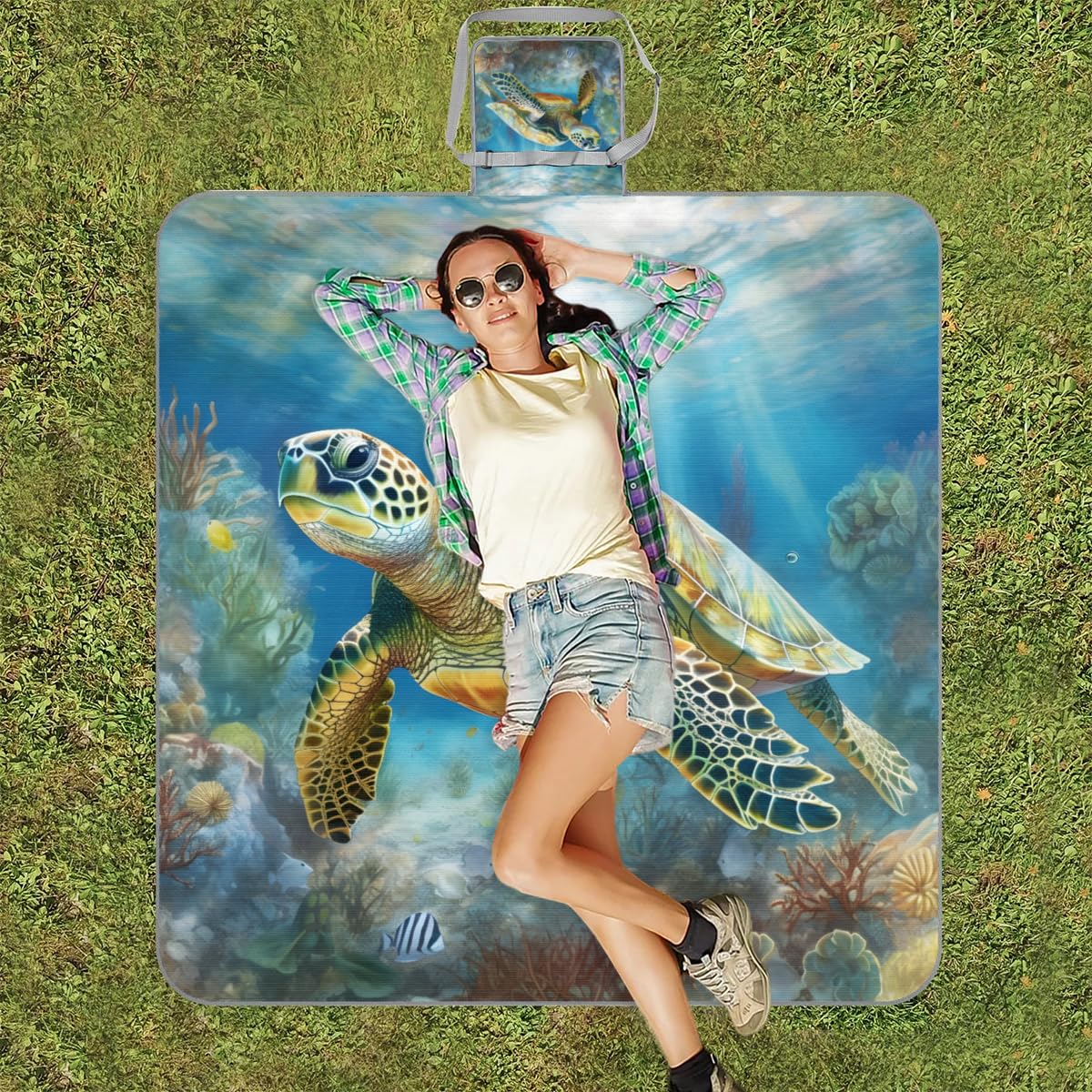 Manta de picnic de 150 x 145 cm, manta de playa plegable para exteriores, manta impermeable para playa, camping, senderismo, picnic
