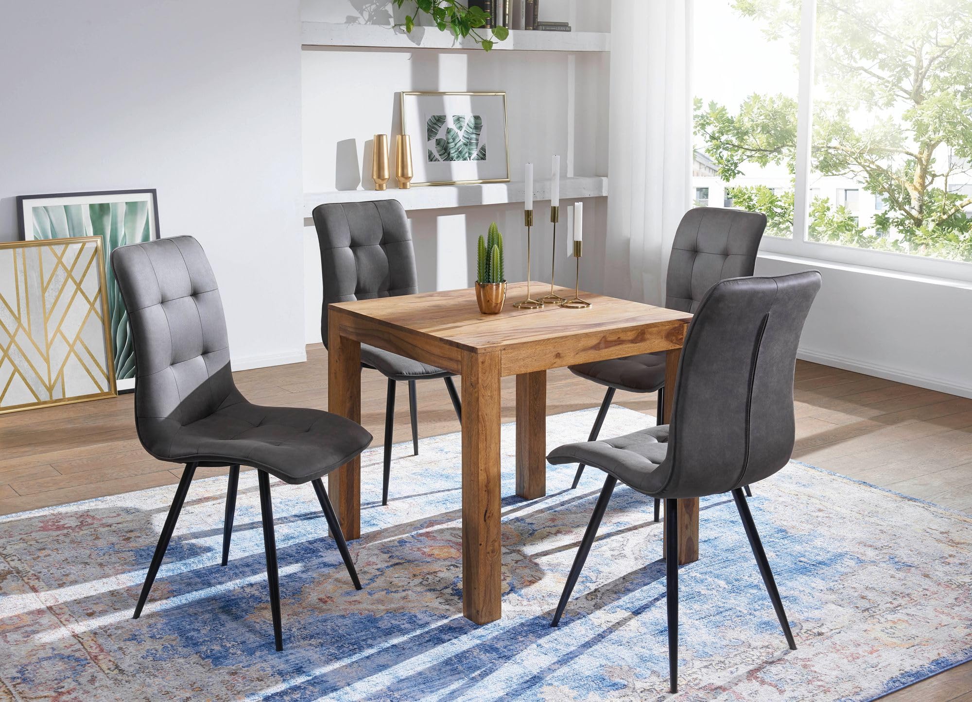 Wohnling Esstisch Mumbai Massivholz Sheesham 80 cm Esszimmer-Tisch Holztisch Design Küchentisch Landhaus-Stil dunkel-braun