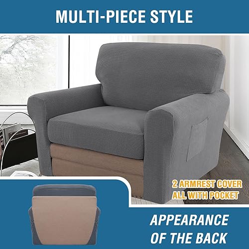 Miniatura 3 de H.VERSAILTEX Fundas elásticas para silla de varias piezas, fundas para cojines ajustables para asiento y respaldo (1 funda de asiento más 1 funda de