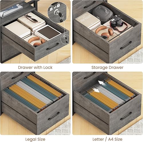 Miniatura 3 de SEDETA Escritorio para computadora de 63 pulgadas, escritorio de oficina con cajones con cerradura para archivo legalde cartas, escritorio de juegos