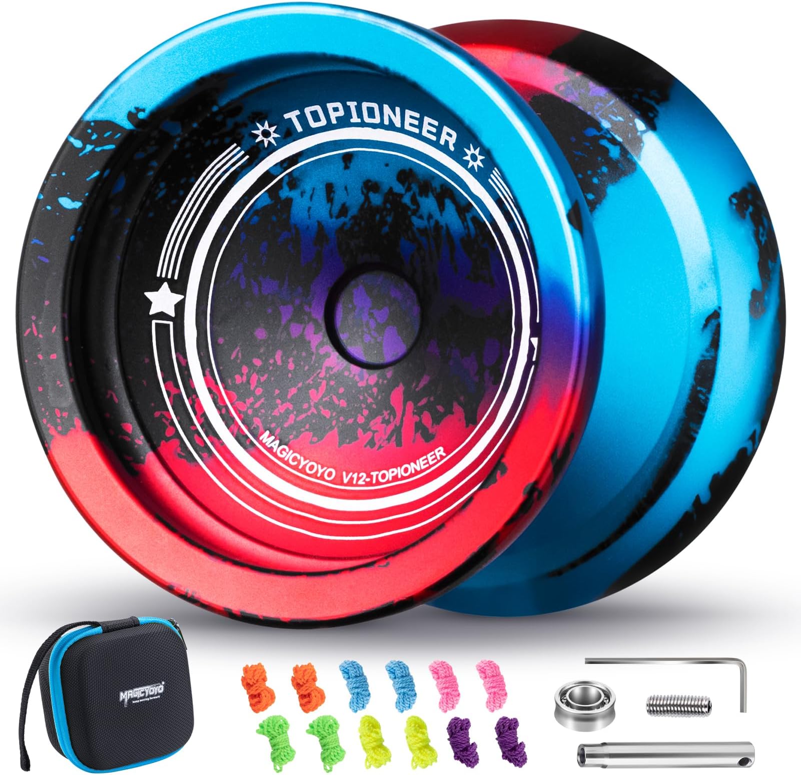 V12 Finger Spin Yoyo Professional Responsive Yo-yo for Kids 8-12 or Above, Professional Yo yo for Beginner, Unresponsive Mode for Advanced, Pro Yoyos for FingerSpin Tricks-Black Blue Red