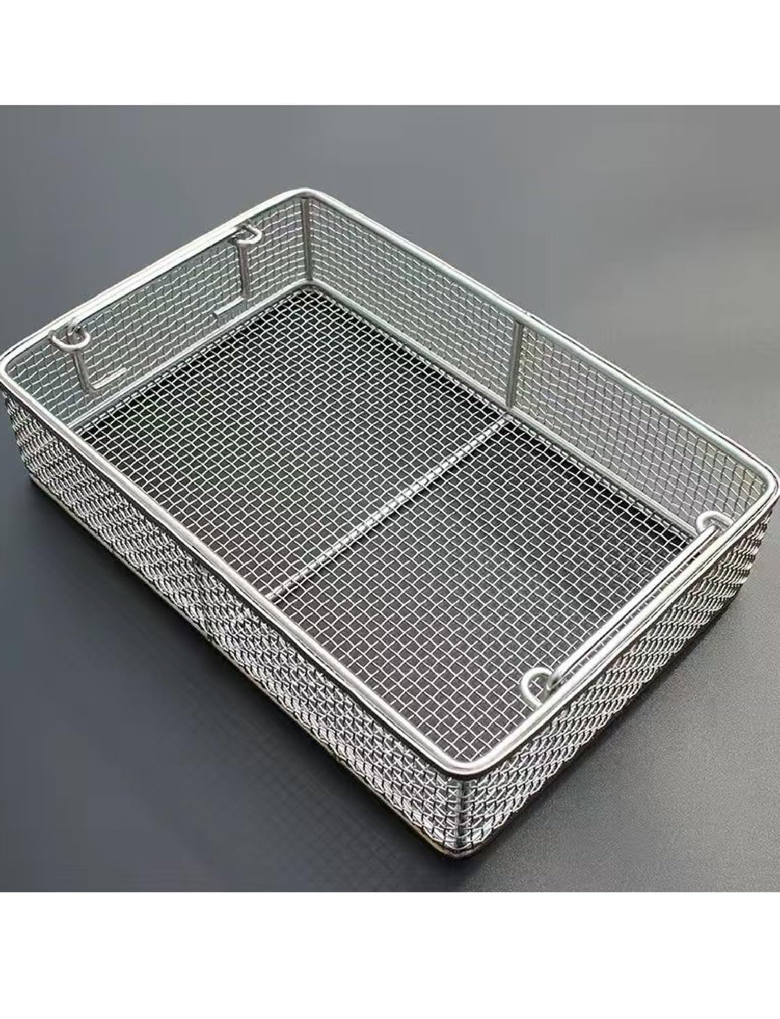 Bandeja para Instrumental y Cesta de esterilización de Malla de Acero Inoxidable 304 con asa, Cesta de desinfección médica para hospitales y clínicas, 50x30x15cm, Duradera y Resistente a la