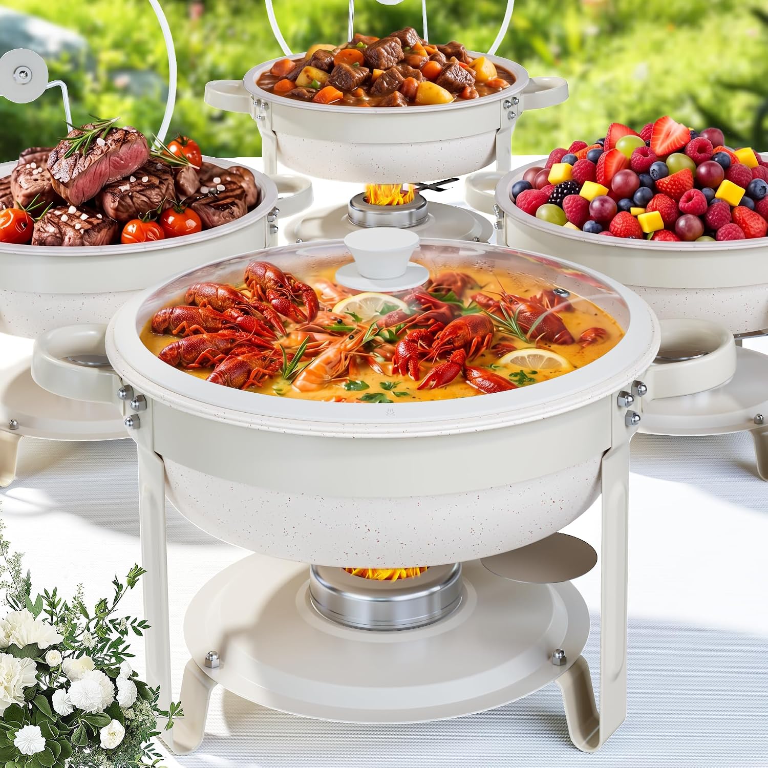 Chafing Dishes for Buffet, 6QT 4 Pack Round Maifanite-Coated