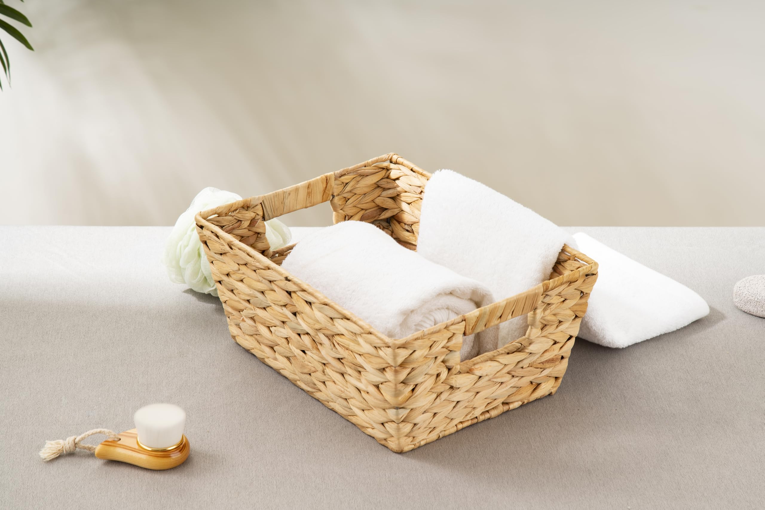 ECHTWERK Cestino portaoggetti in giacinto d'acqua, rettangolare, 35 x 25 x 16 cm, colori naturali, cestino in vimini, impilabile per bagno, ufficio e soggiorno