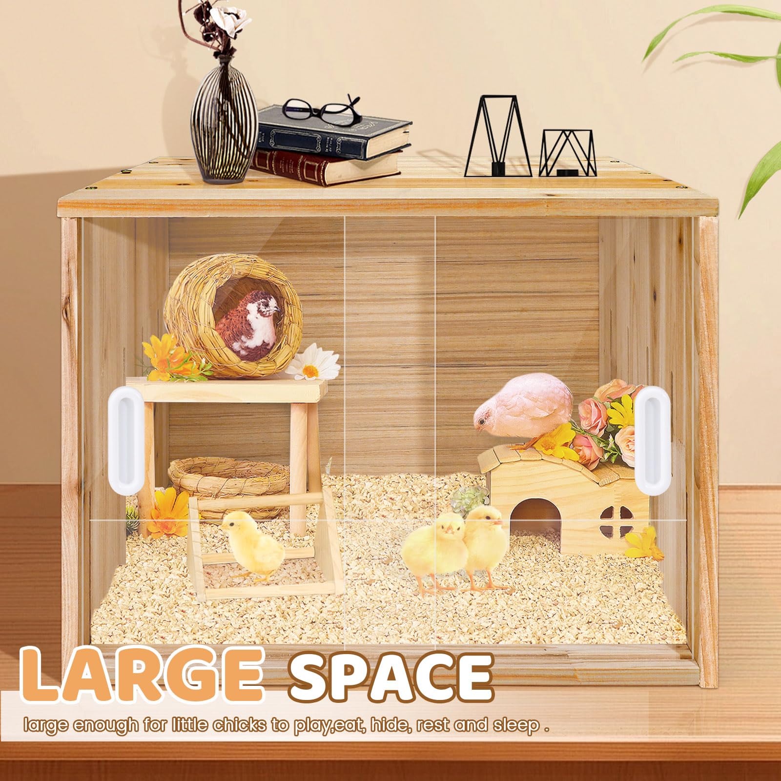 Grande Boîte à Couveuse En Bois 40x30x30 Cm Pour Poussins - Parc Animaux Avec Toit Pour Poulets Canards Cailles