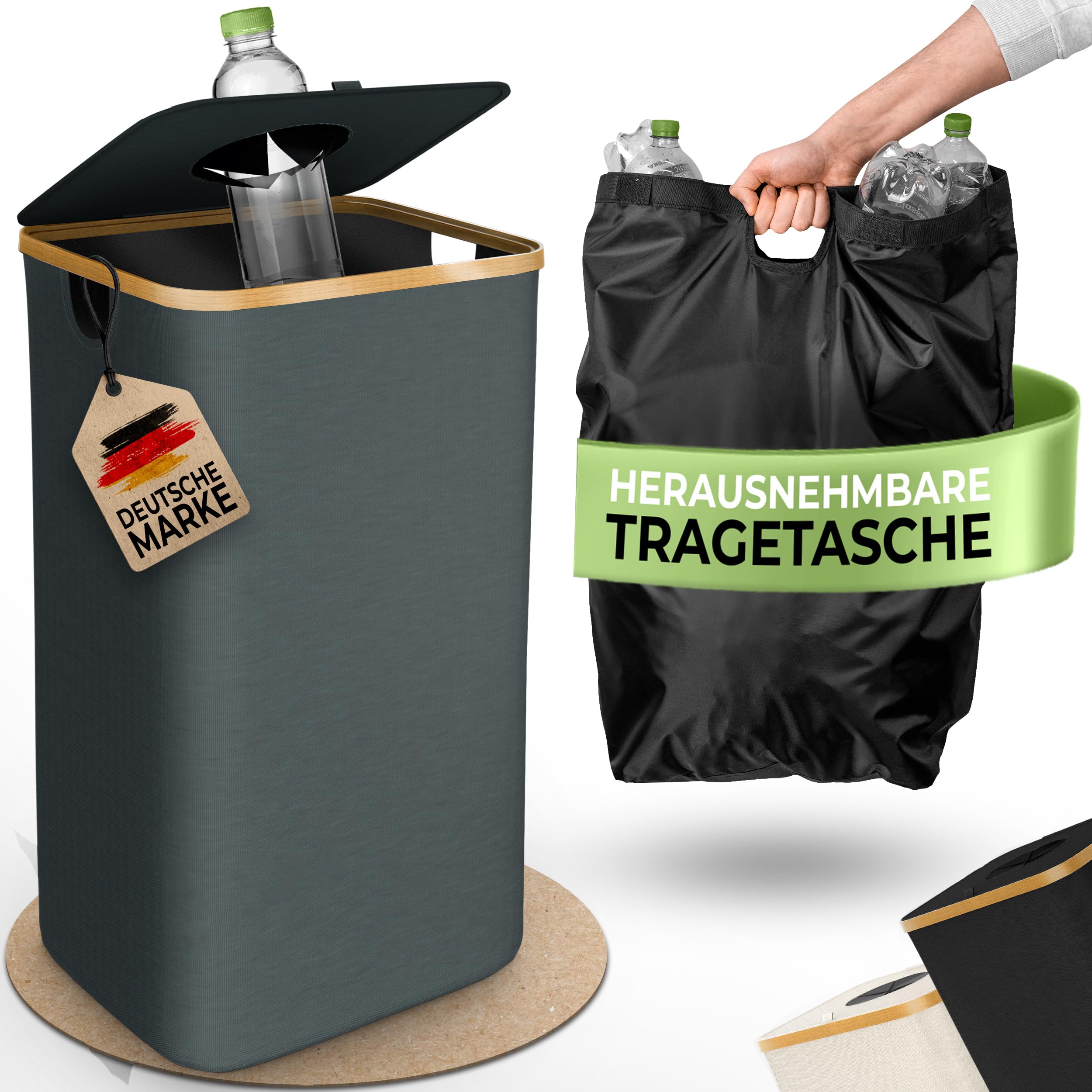 Glückstoff® Pfandflaschen Sammelbehälter [INKL. TRAGETASCHE] - Flaschensammler Leergut - PET Flaschen Pfandbehälter - Flaschensammler - Pfandflaschen Aufbewahrung - Pfandbehälter Einwurf - 100 Liter