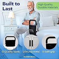 Vista 4 de HONEYBULL Bed Rails for Elderly Adults - Medical Bed Assist Rail with Support Bar, Storage Bag & Safety Strap, Fits King, Queen, Full, and Twin Beds