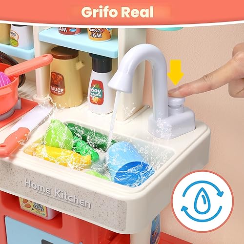 Miniatura 4 de HOLYFUN Kids Kitchen Playset, Kitchen Set for Toddler with Sound & Light, Cooking Stove with Steam, Play Sink and Toy Kitchen Accessories, Pretend