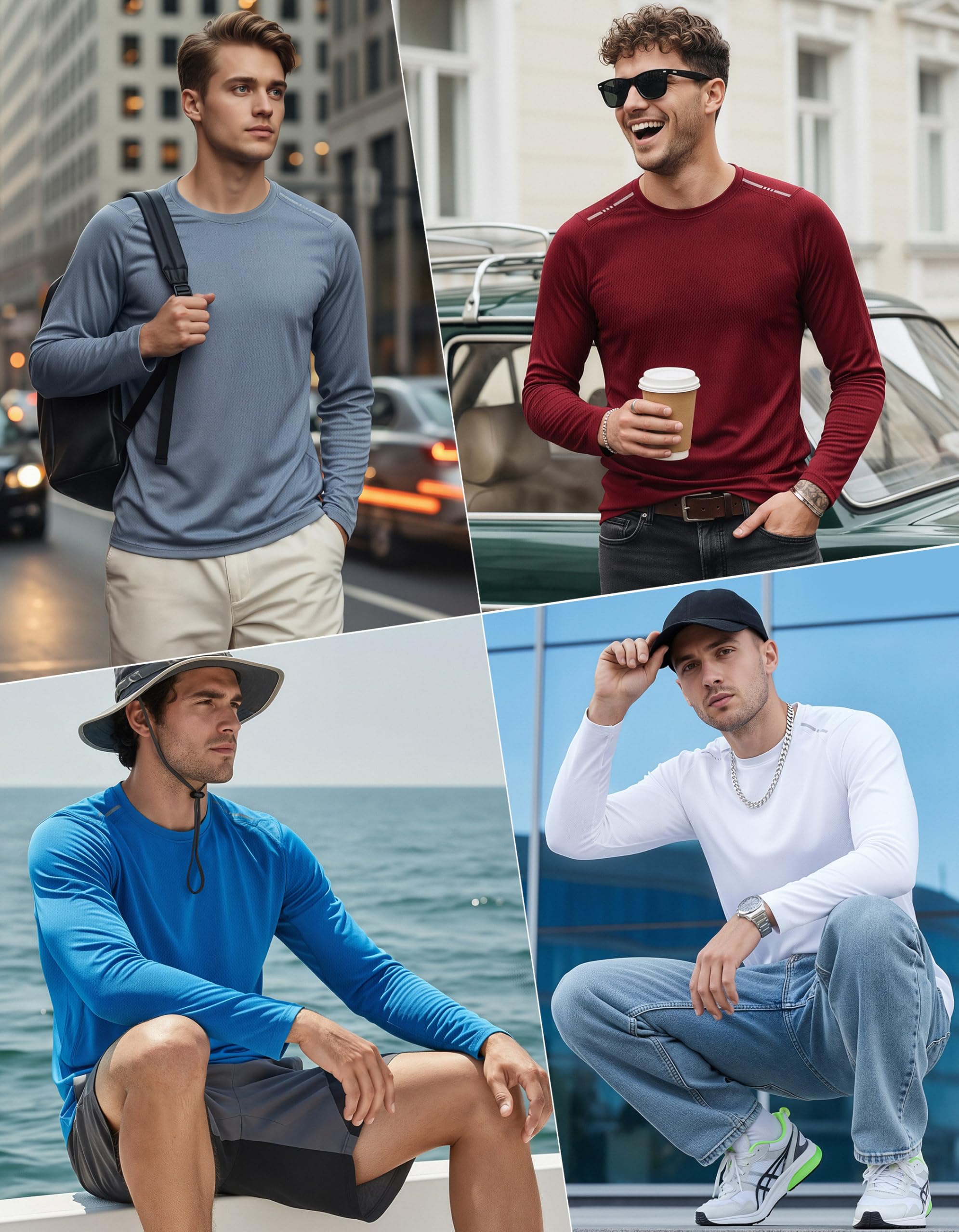 Holure Paquete de 3 o 5 camisetas de entrenamiento para hombre, camiseta de secado rápido, absorbe la humedad, camisetas de manga larga atléticas con costuras reflectantes y planas