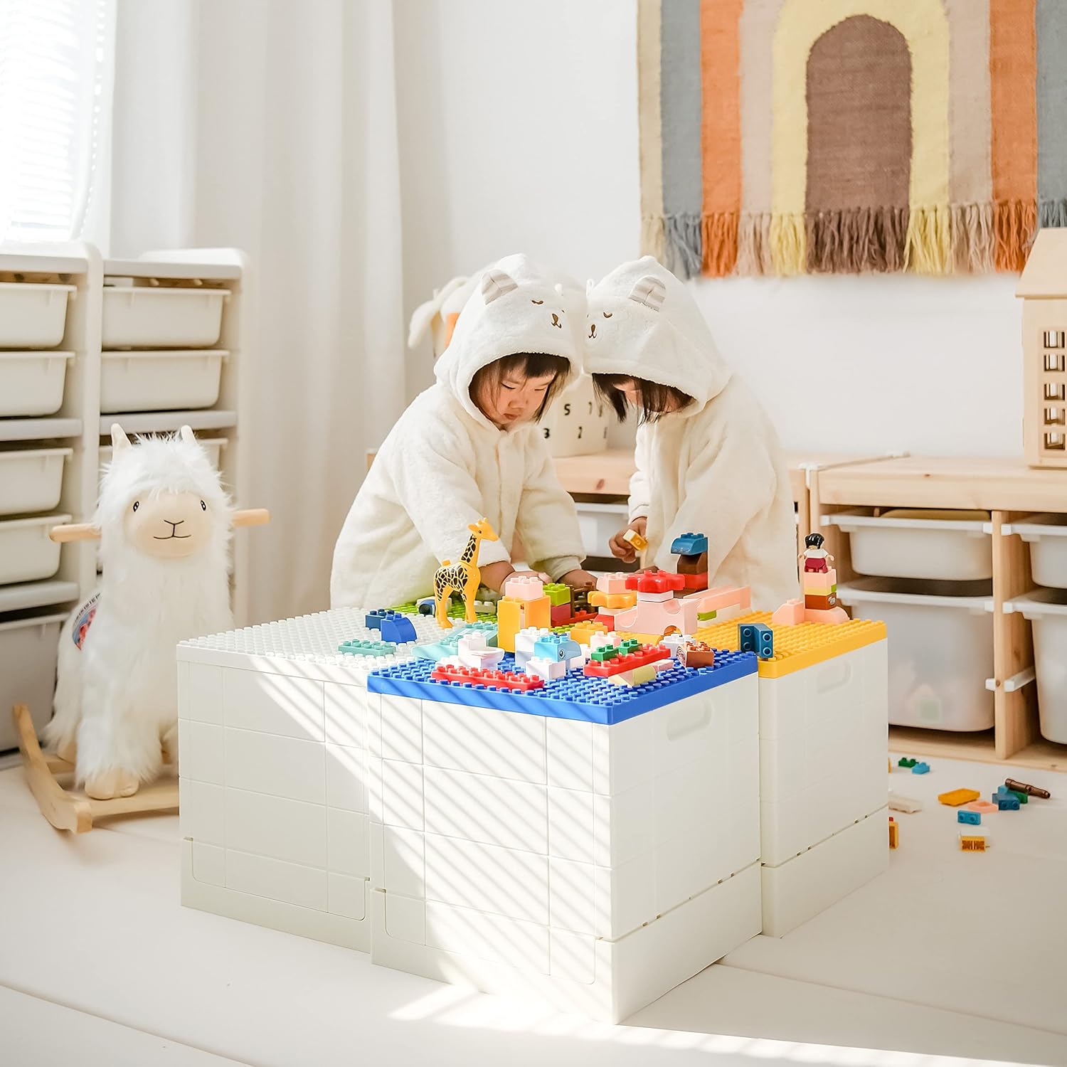 SHIMOYAMA Building Block Folding Storage Box, 25L Storage Bin for Duplo Blocks, 4 Pack, Stackable Storage Boxes, Bricks Not Included