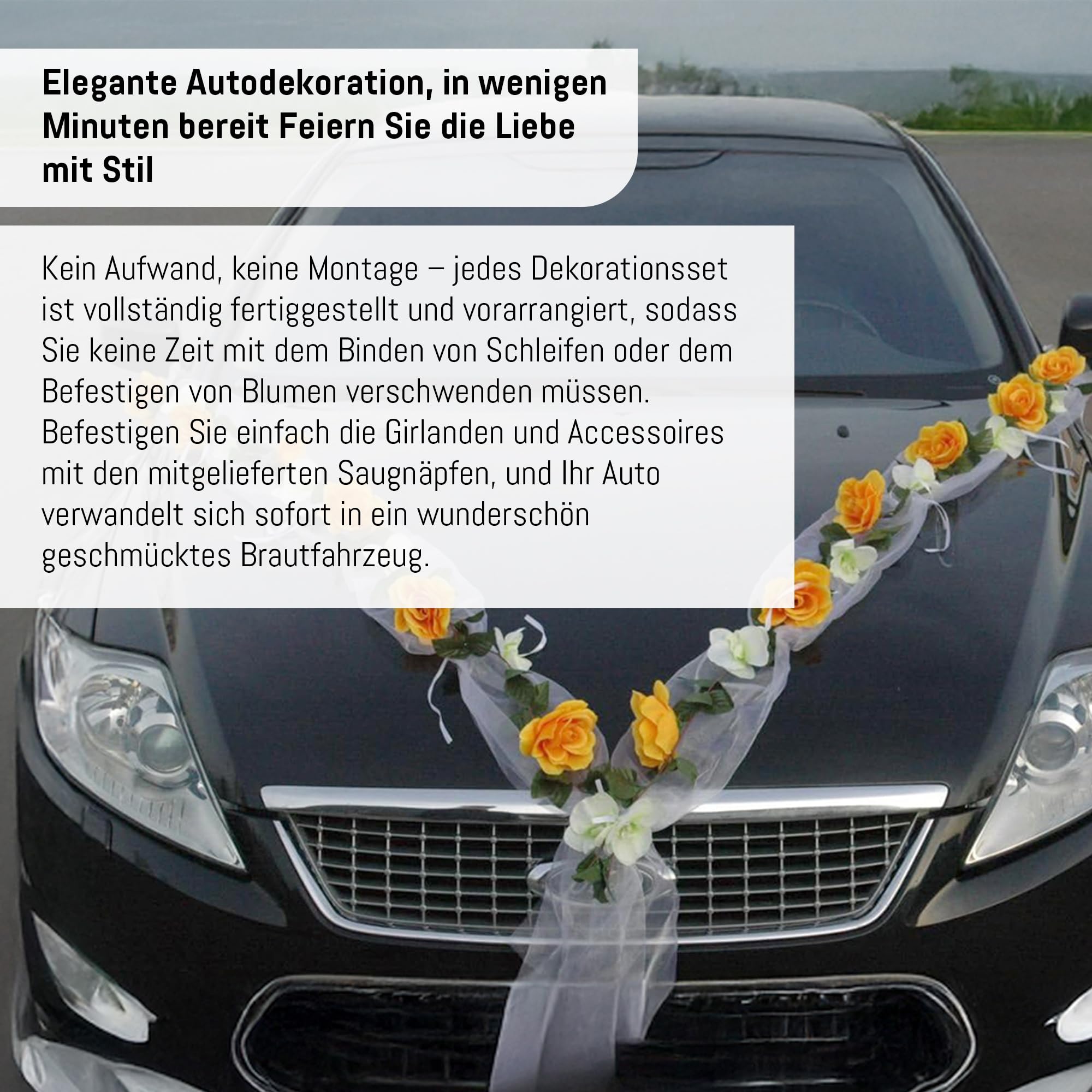 Autoschmuck Guirlande de roses pour voiture, Décoration de mariage Rose Orchidee Gelb/Weiß