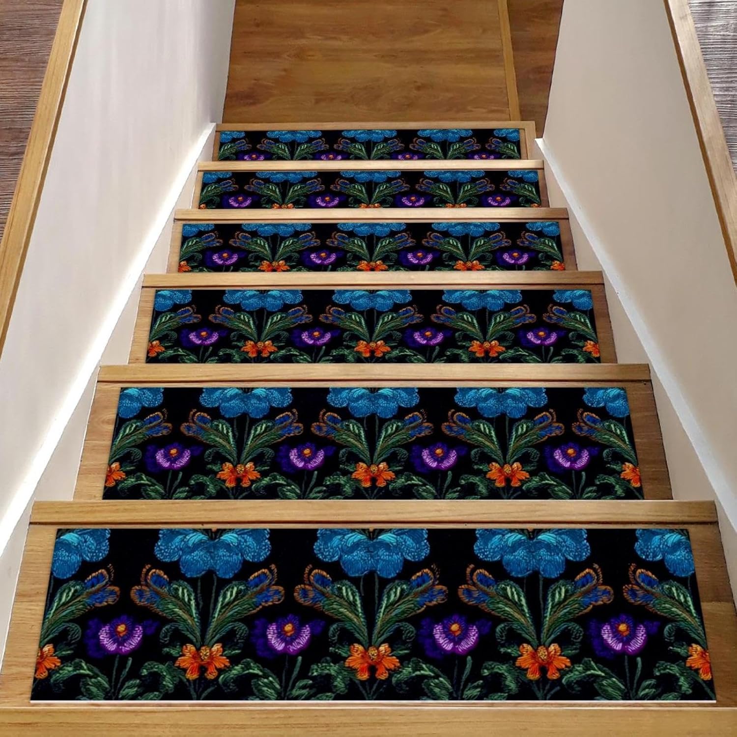 15 Pack Stair Treads for Wooden Steps, Motifs African Boho Paisley Floral (44) Staircase Step Treads Carpet Mat, Stair Mats for Pets Dogs Elders 8x30In