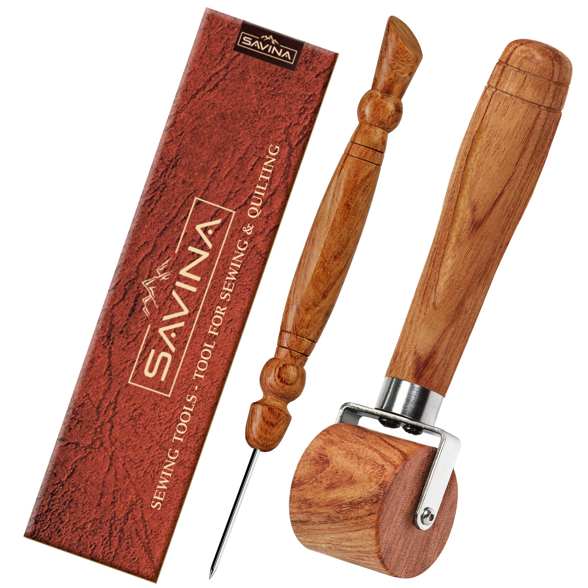 Savina Seam Roller & Stiletto for Sewing/Quilting - Wooden Pressing Roller, Easy to Grip Handle - Wooden Sewing Quilting Tools Set