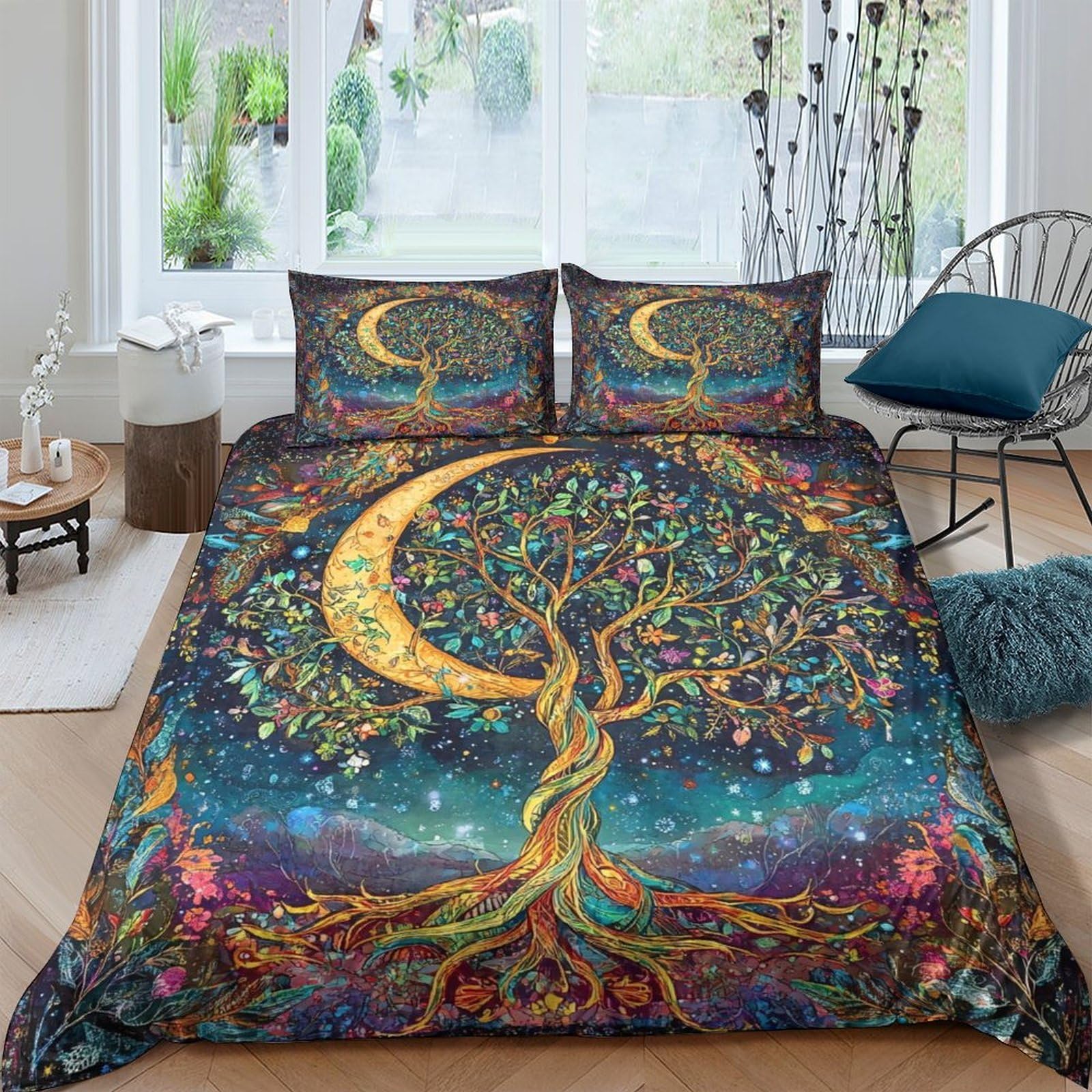 Ctjqhvkz Style-7 3D Printed Tree Of Life Fitted Sheet Microfiber Soft Moon Art Mattress Cover For Bedroom Dorm Guest Room Decoration Single（135X200cm）