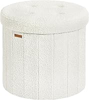 SONGMICS Mazie Round Storage Ottoman - Folding Teddy Fleece Footrest Stool, 17.1 Gal Storage, 330lb Capacity, Cream White ULSF606W01