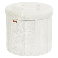SONGMICS MAZIE Collezione - Pouf Contenitore Rotondo, Sgabello Poggiapiedi Pieghevole con Coperchio