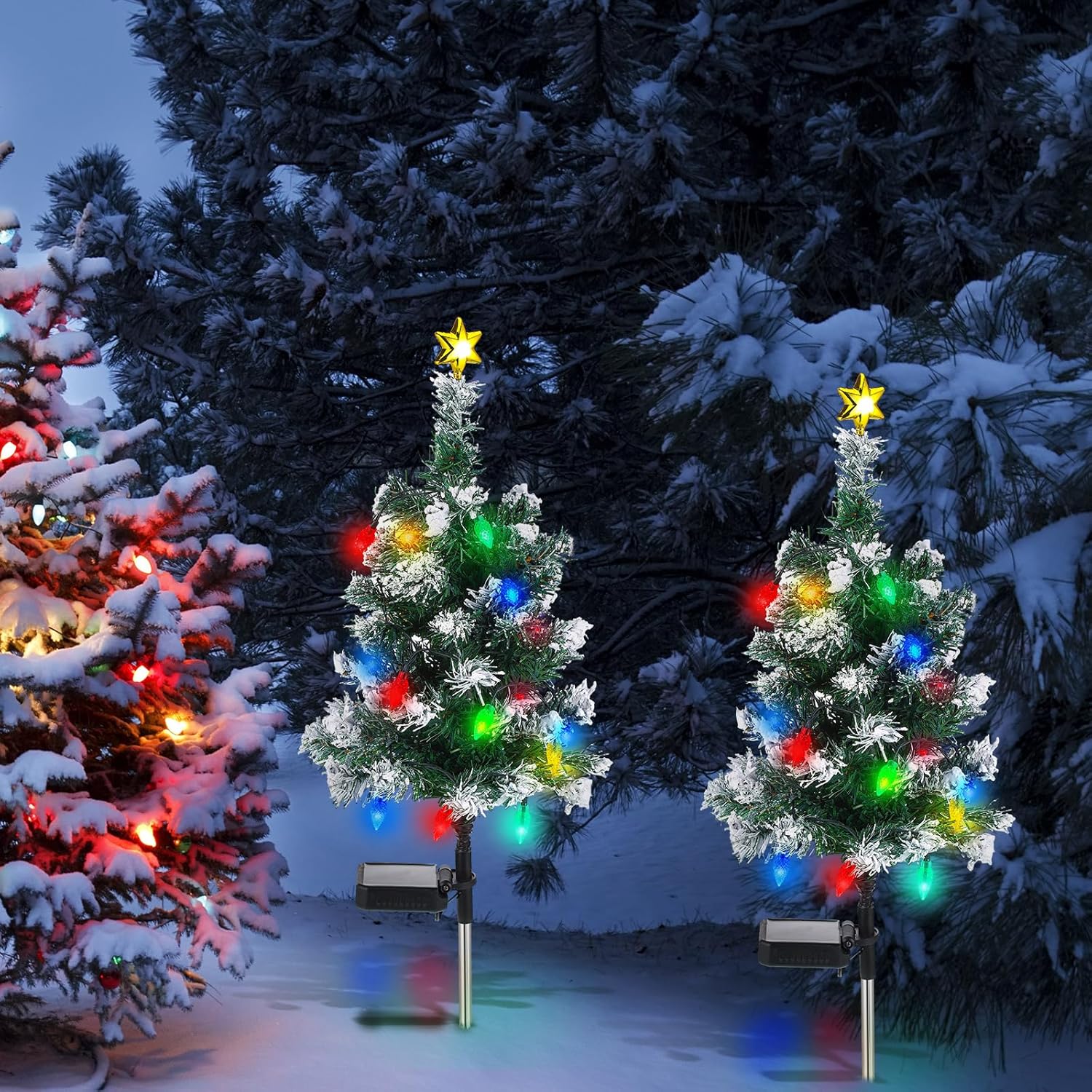 Baquler 2 Pcs Solar Christmas Tree Garden Stake Lights Outdoor Christmas Tree Yard Decorations Multicolor Solar Stakes for Pathway Lawn Patio Xmas Ornament(Strawberry Style)