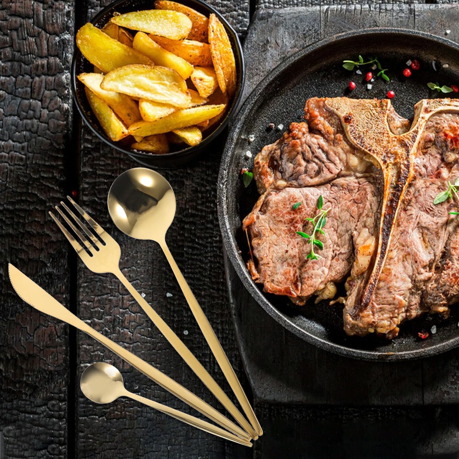 6 set Posate Acciaio Resistenti Vintage per Bistecca e Buffet Posate Western Food con Manici Ergonomici e Design Moderno per Occasioni Speciali